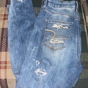 American Eagle Blue Jeggings Distressed Denim